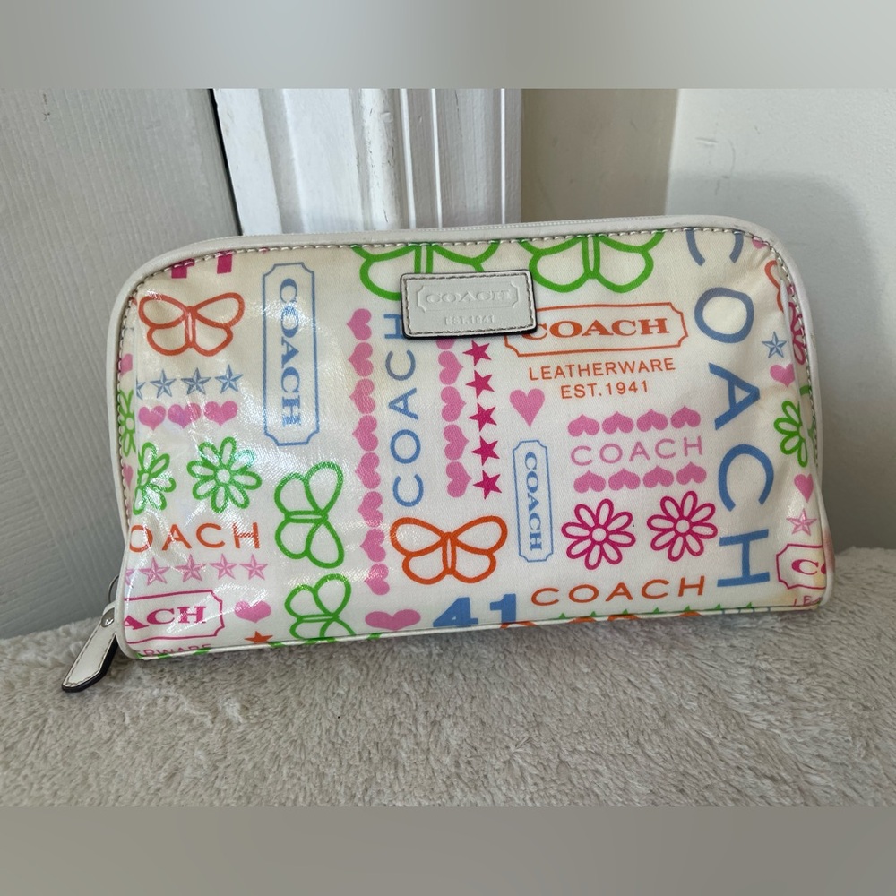 Coach Colorful Logo Print cosmetic Pouch EUC